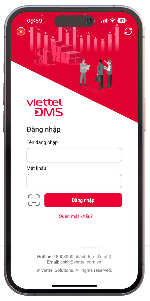 Màn hình ứng dụng Viettel DMS trên điện thoại