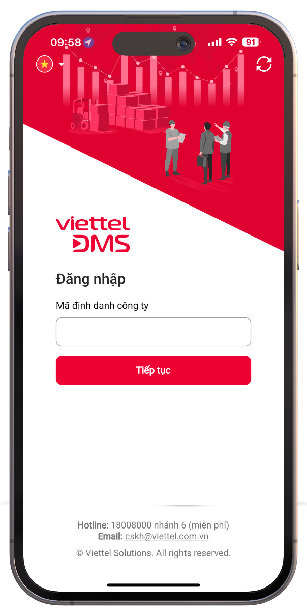 Điện thoại hiển thị giao diện Viettel DMS
