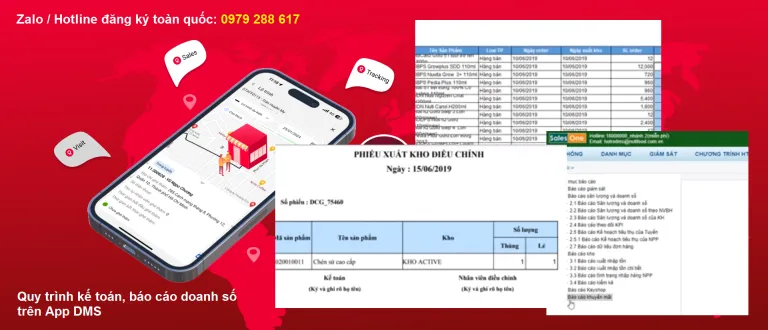 Quy trình kế toán, báo cáo doanh số trên App DMS